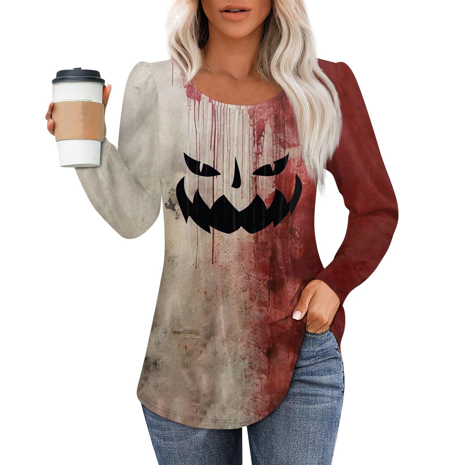 

Женская повседневная футболка с круглым вырезом и длинными рукавами в складку на Хэллоуин XXL красный