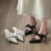 Pointed stiletto high heels summer new temperament bow slippers bag head half slippers