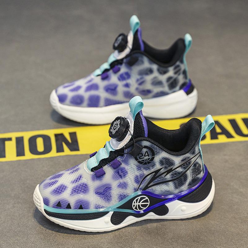 Boys basketball shoes children's mesh breathable sports shoes 2025 autumn new student travel shoes medium and older children's wave shoes