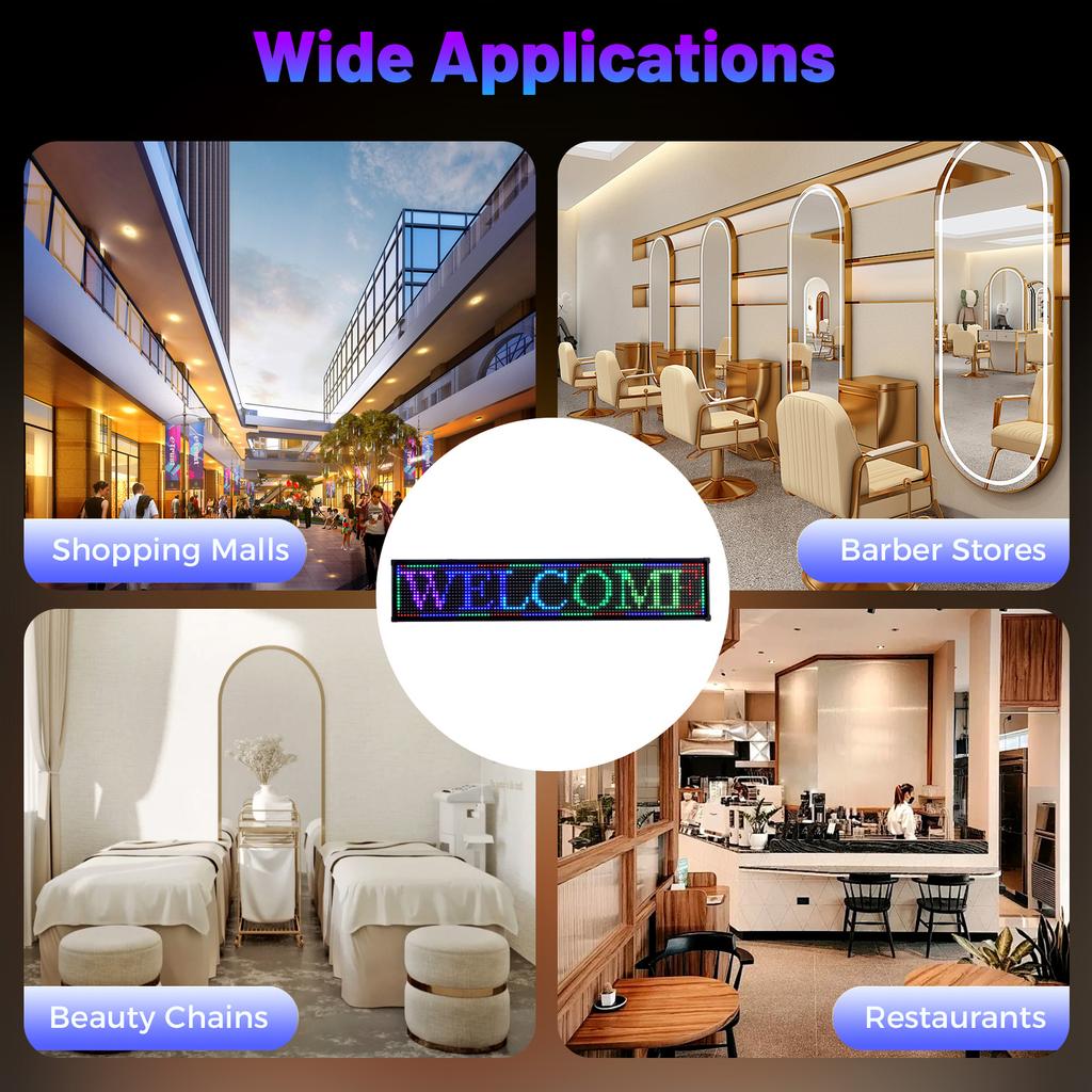 7-Color LED Advertising Sign Board, 40x8 Inch USB/Computer Controlled Digital Display with Flashing Mode for Store Restaurant Ba