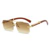 Wood Grain Square Rimless Sunglasses Women Retro Men Sun Glasses Brand Designer Eyewear Uv400 Shades  Female