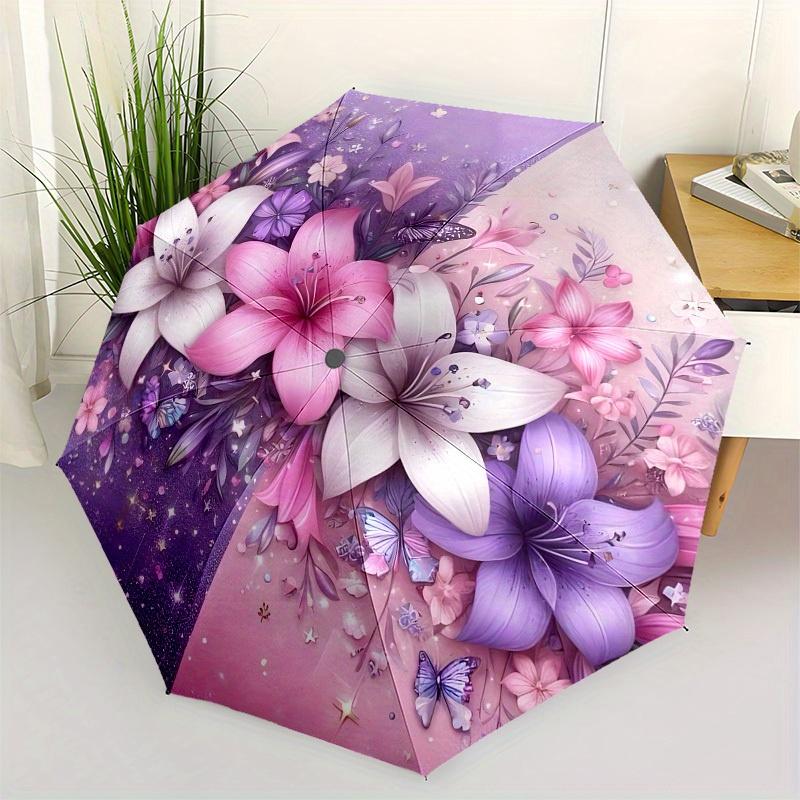 

1pc Floral Harmony: Pastel Petals & Whimsical Butterflies Umbrella with Plastic Handle,Suitable for All Seasons Home Travel Outdoor UmbrellaB1616