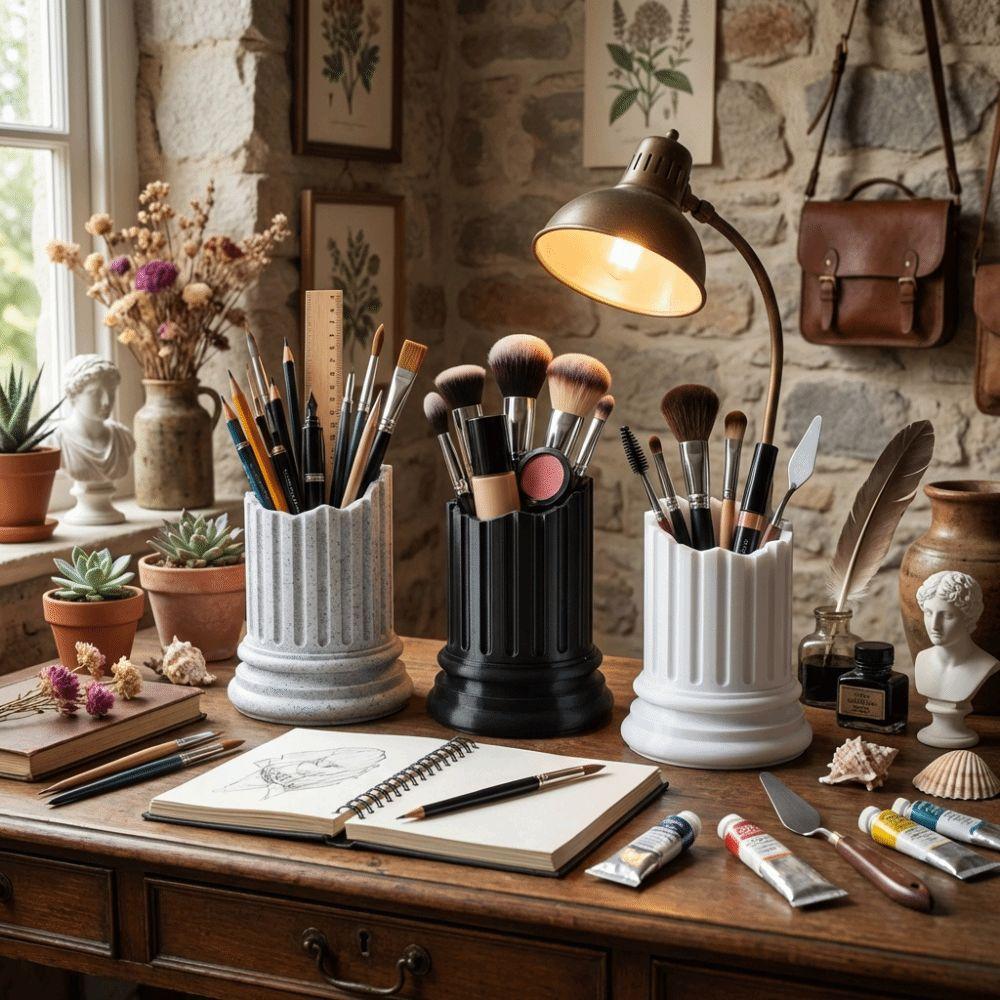 Stone Pillar Makeup Brush Storage Roman Column Pencil Holder Creative Desk Organizer  Student Use