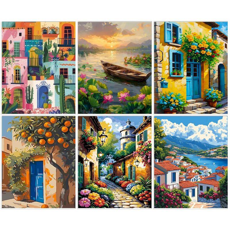 CHENISTORY Diy Painting By Numbers Town Landsape Frame Acrylic On Canvas Drawing By Numbers For Artwork Unique Gift Diy Ideas