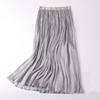 Qooth Women Gentle Solid Color Pleated Skirt Casual Elastic Waist Colorful A-line Skirt For Spring Summer QT2416