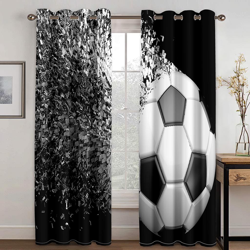3D Football Series Pattern Window Curtains Sports Theme Thin Curtains Drapes For Living Room Bedroom Boys Kids Room Home Decor
