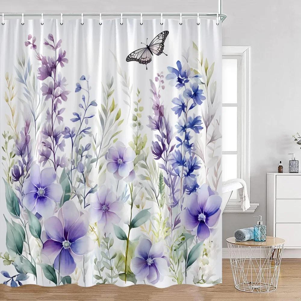Watercolor Floral Pattern Bath Flowers Butterfly Greening Plants Natural Home Decoration Bathroom Shower Curtain