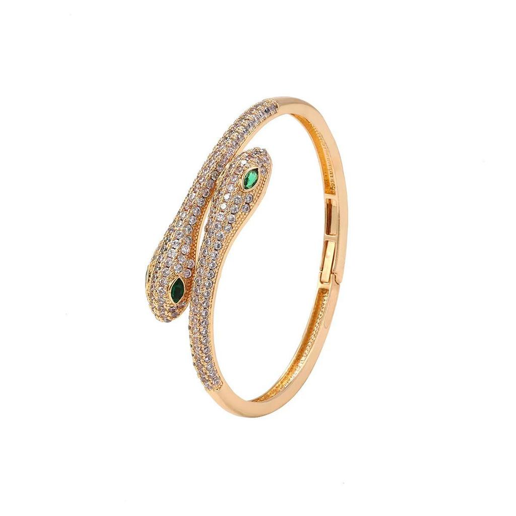 Bracelet Serpent Double Tête Style Européen & Américain avec Diamants - Bracelet Tendance, Luxueux, Polyvalent pour Femmes