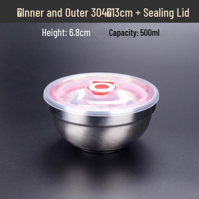 Large Double-Layer Insulated Stainless Steel Bowl with Lid - Anti-Scald, Anti-Drop, for Children and Adults, Ideal for Rice and Soup.