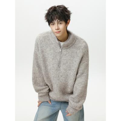 Japanese Retro Half-chain Stand-up Collar Sweater Men's Autumn and Winter Thickened Warm Lazy Wind Pullover Sweater Jacket