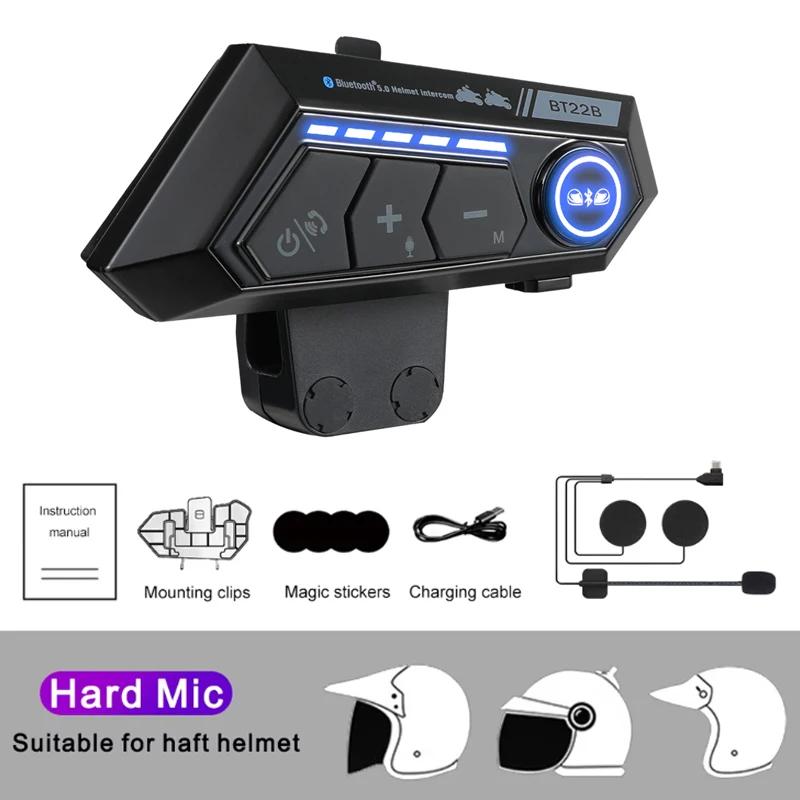 Motorcycle Intercom Headset Helmet BT 5.3 For 2 Riders intercommunicator 300M 1000Mah Moto Walkie Talkie With Soft Hard Mic