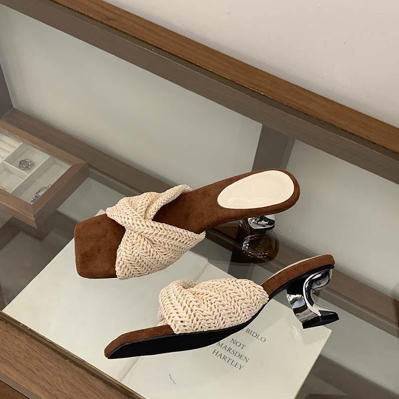 Sheepskin Version Woven Slope Heel Roman Sandals Women'S Design Sense Holiday Style Beach Thick Bottom Cool Slippers Women'S Summer Wear