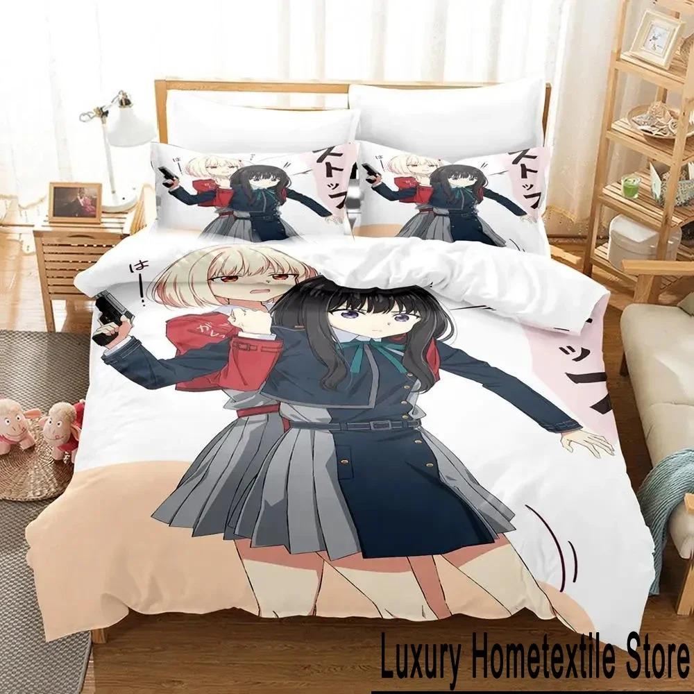 Anime Lycoris Recoil Bedding Set Duvet Cover Bed Set Quilt Cover Pillowcase Comforter King Queen Size Boys Adult Bedding Set