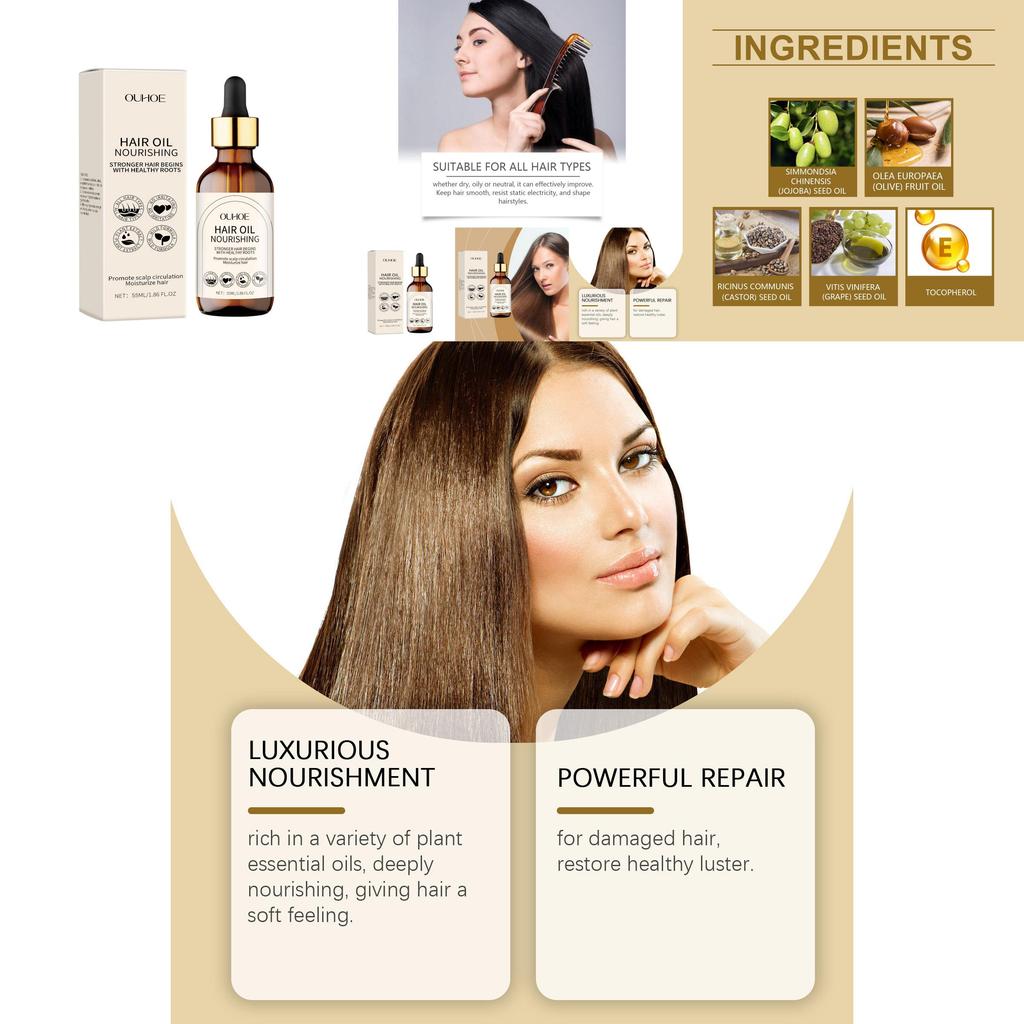 Ouhoe Nourishing Hair Oil Serum For Moisturizing Dry Hair And Detangling 55ml