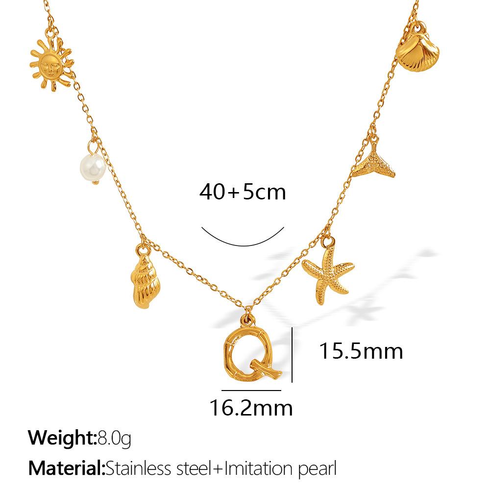 New Arrival Gold Boho Ocean Conch Starfish Shell Charm Necklace Stainless Steel A-Z Alphabet Initial Letter Beach Necklace Women