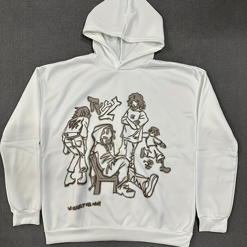 

Y2K уличная спортивная толстовка с граффити для отдыха, свободный пуловер с мультяшным принтом, свитер в стиле хип-хоп для мужчин и женщин L