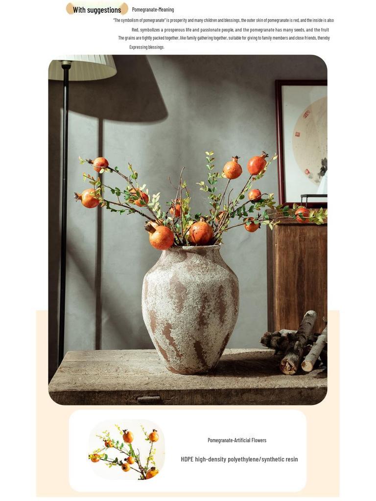 Wabi-Sabi Style Unglazed Terracotta Vase with Floral Design for Retro Living Room or Dining Table Decor