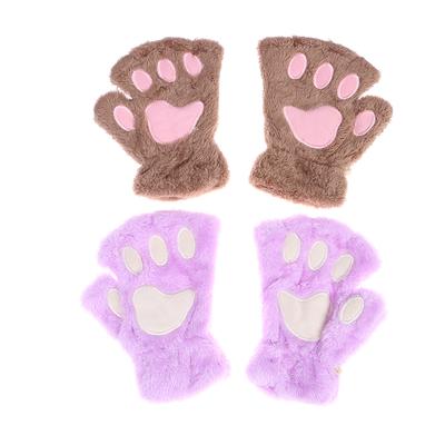 Söt Cat Paw Fluffy Claw Fingerlösa handskar Varm Mjuk Plysch Fingerlös Panda Handske Halvfinger Kvinnor Vinterkläder Julklappar