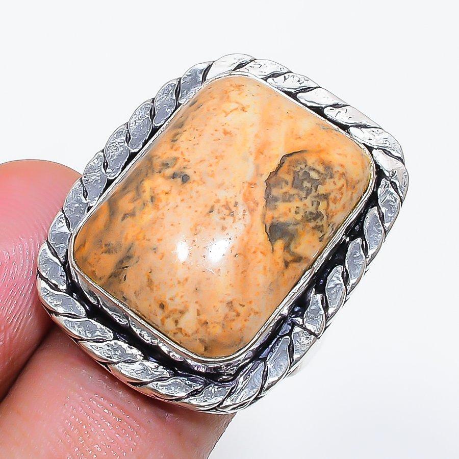 Natural Picture Jasper Gemstone 925 Sterling Silver Jewelry Ring Size 7.5 ZS-1096