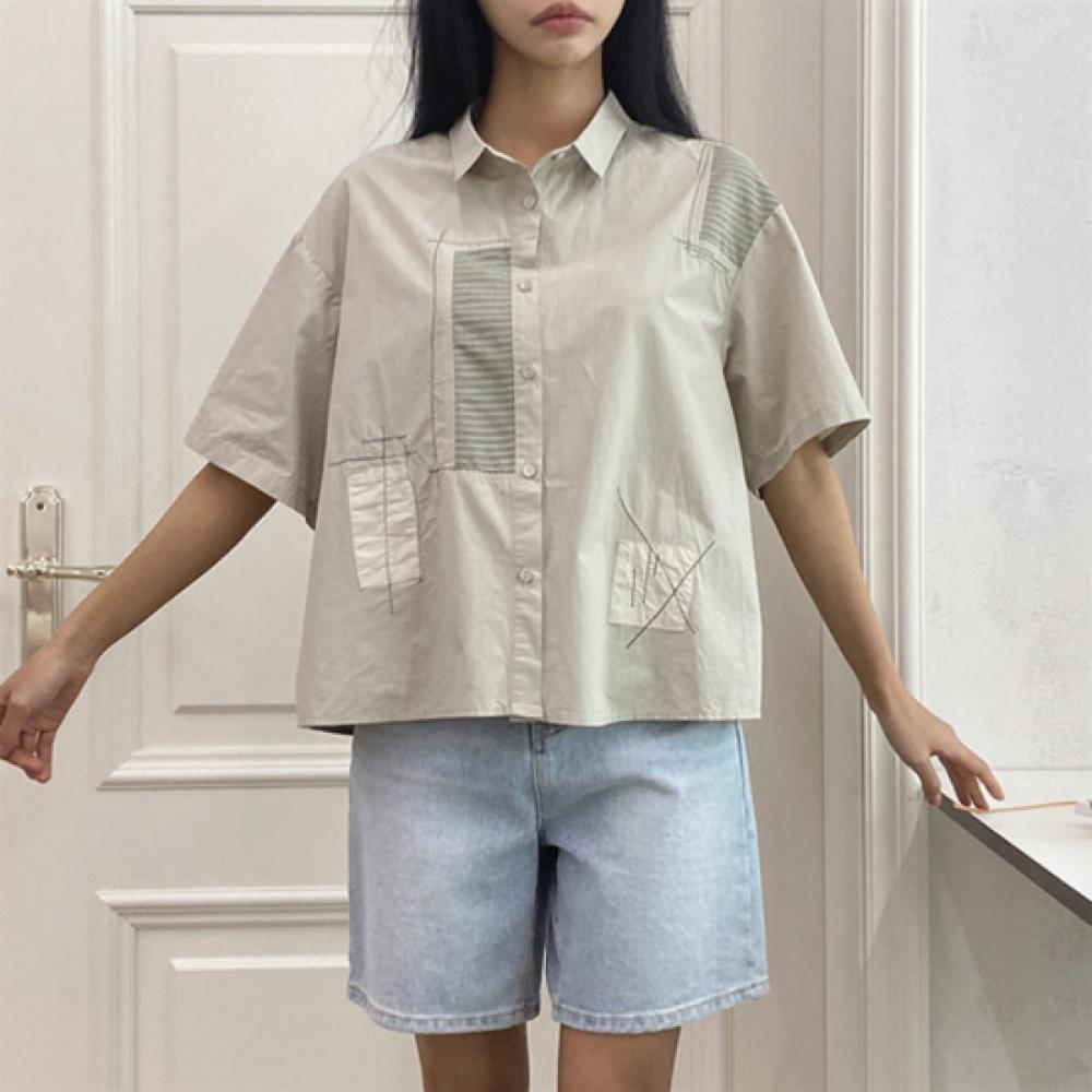 New Arrivals Open Run Women Loose Fit Cotton Stitch Design Short Sleeve Shirt