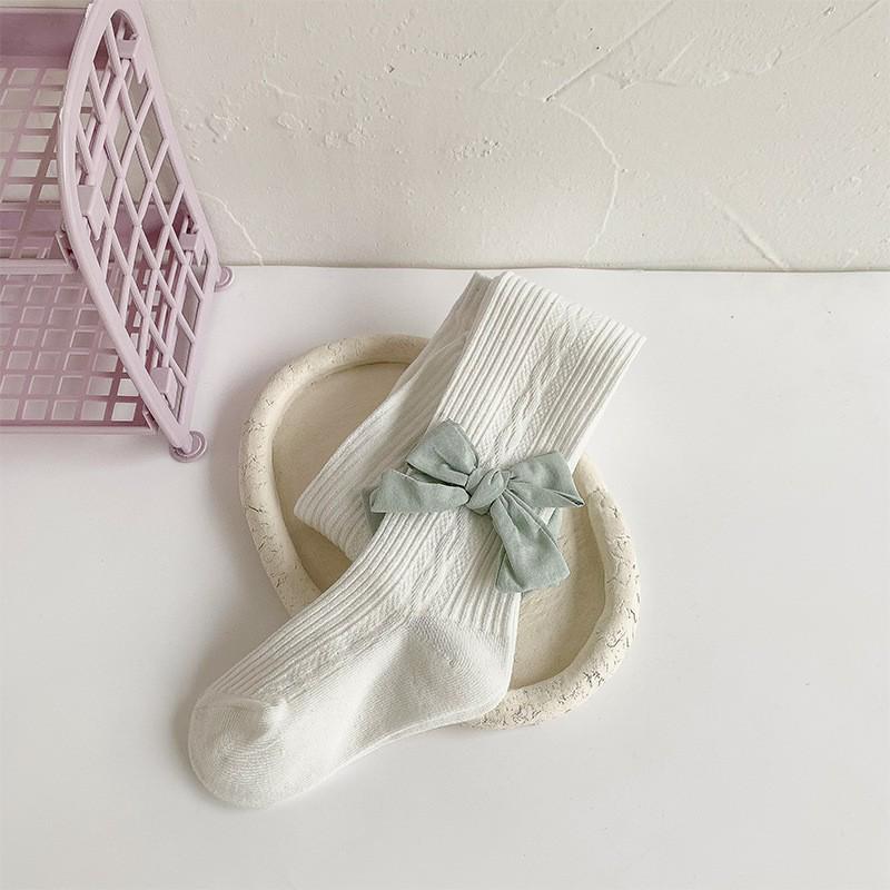 2024 Spring & Autumn Cable Knit Bow Leggings for Girls - Striped Tights with Open Crotch