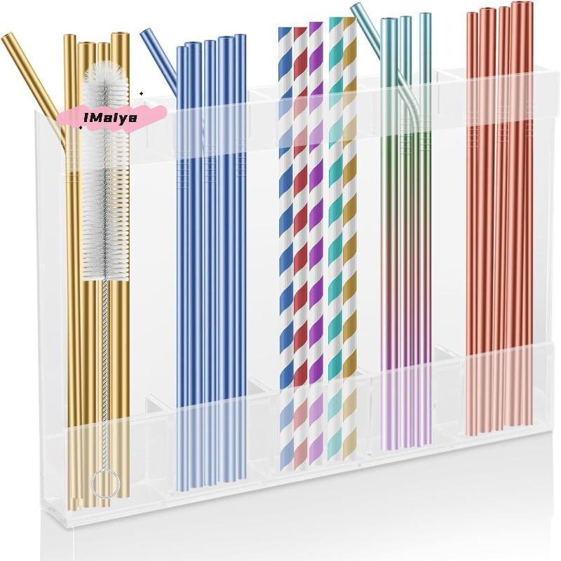 M-5/6 Grids Reusable Straw Holder Kitchen Countertop Storage Rack with Strong Double-Sided Tape for Countertops & Cabinet