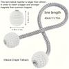 Magnetic Curtain Tiebacks Pearl Ball Elegant Woven Rope Curtain Holdbacks Magnet Drapery Tie Back Clips Curtain Holder for Living Room Bedroom Home