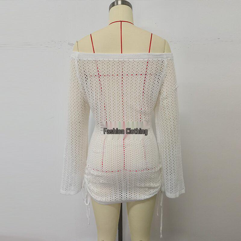 Europäischer und amerikanischer Ein-Schulter-Strand-Überwurf mit doppeltem Kordelzug, hohler Textur und Sonnenschutz