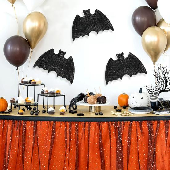 Halloween Rattan Bat Decoration 3D Scary Black Plastic Woven Bat Wall Hanging Decor for Tree Porch Yard Lawn Indoor Outdoor Farmhouse Decor