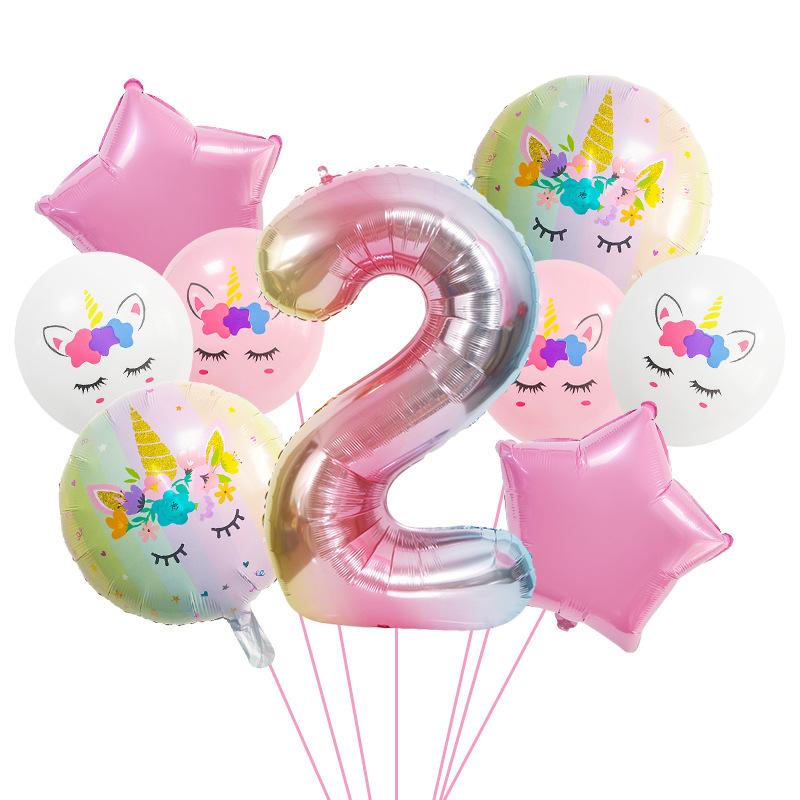 Unicorn Theme Balloon Set 40 Inch Gradual Change Digital Aluminum Film Balloon Birthday Party Decoration Props