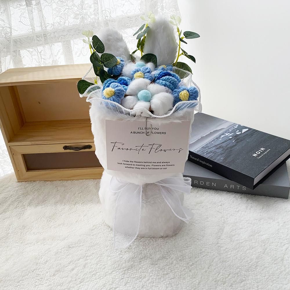 Decoration Woven Artificial Fake Flower Simulated Handwoven Yarn Simulation Rabbit Christmas Thread Knitted Flowers Bouquet