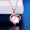 Intertwined Double Heart Shape Pink Crystal & Cat's Eye Heart Pendant