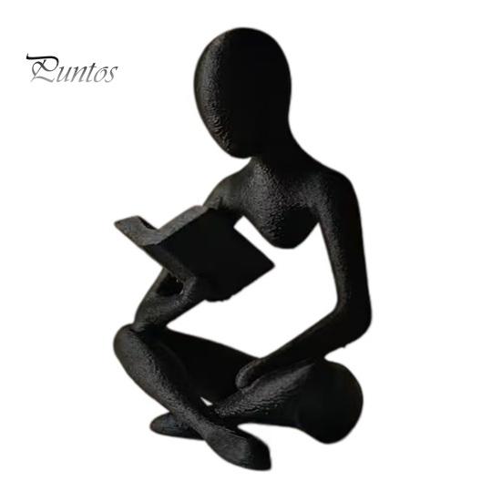 Frosted Stone Surface Figure 3D Printed Bookshelf Decor Thinker Statue, Abstract Art Ornament, Reading Sculpture, Aesthetic Cross-legged Reader