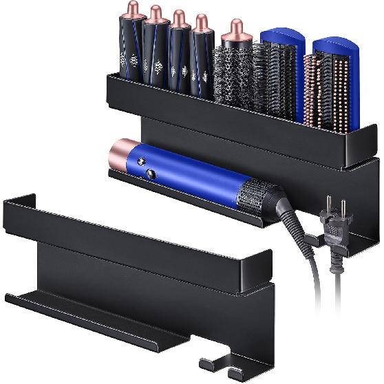 Hair Tool Organizer Wall Mount, Storage Holder for 7 in 1 Curling Iron Styler Accessories, Curling Iron Holder, Black Hair Dryer Holder, Adhesive