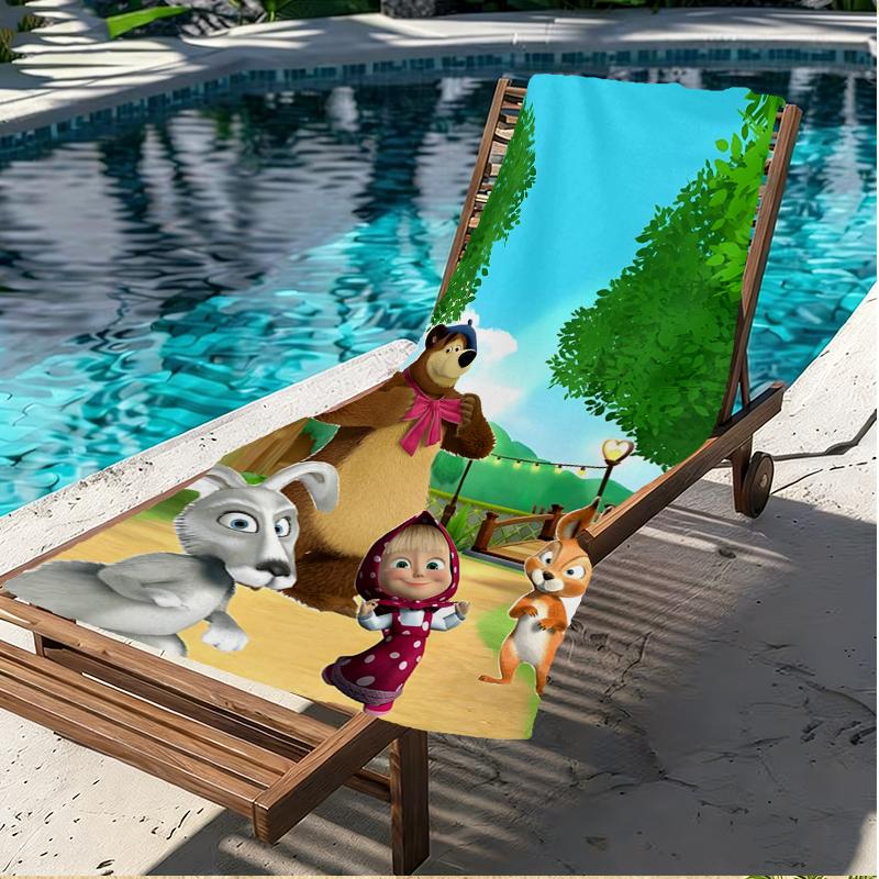 Masha and The Bear Print Beach Towel, Versatile Lightweight Absorbent Beach Towel for Pool Surf Yoga Bathroom, Perfect Birthday Holiday Gift