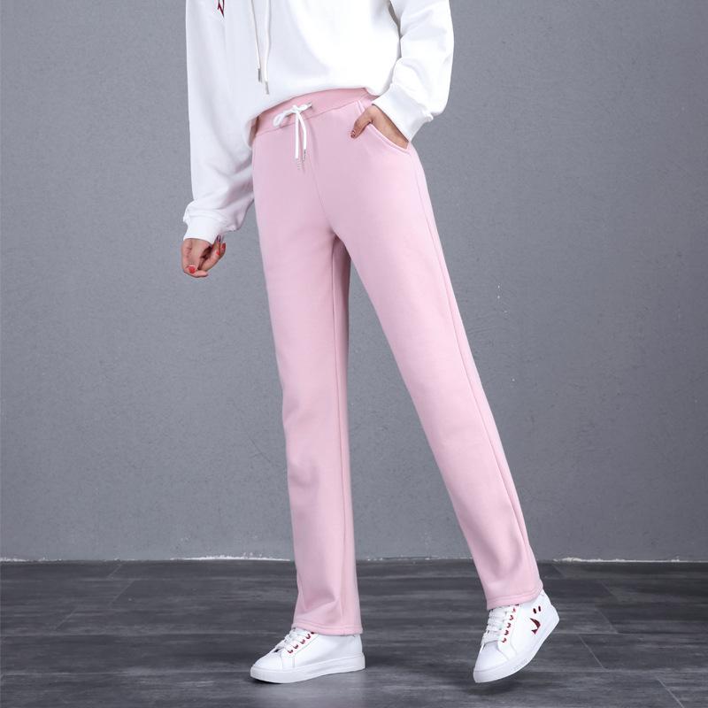 Women's Mid Rise Drawstring Straight Leg Sweatpants Loose Fleece Lined Winter Casual Trousers