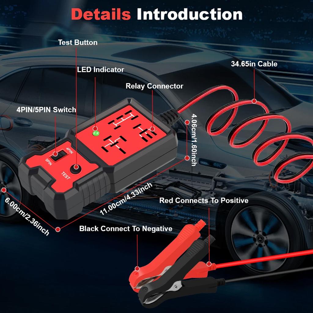 Universal 12V Automotive Relay Tester | LED Diagnostic Tool for Car Battery, Fuse & Voltage Check | Quick Pin Detection