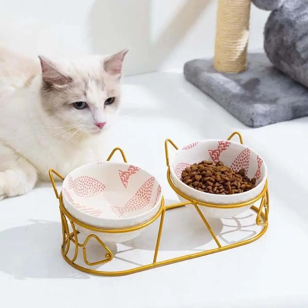 Feeder Drinker Oblique Mouth For Dog Cat Elevated Dishes Water Feeder Container Pet Feeder Bowl Pet Supplies Cat Double Bowl