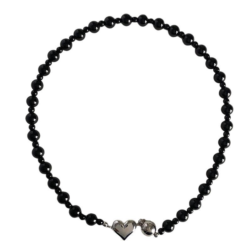 Black Beaded Heart Necklace: Summer Luxury Hip Hop Clavicle Chain