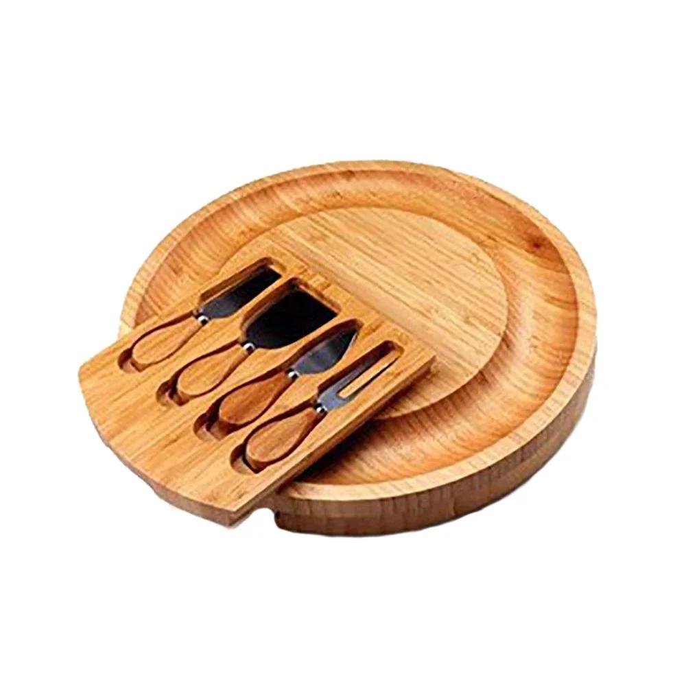 

Cheese Board and Knife Set Portable Bamboo Cheese Board Sliding Drawer Design Camping Dinner Plate Party Décor SuppliesVIE LENTE