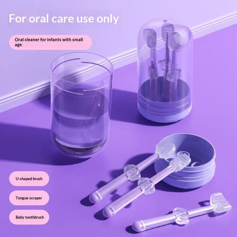 3Pcs Parent-friendly Silicone Baby Toothbrush Kit with Non-slip Wash Cup Gentle Tongue Moss Cleaner for Infant Care