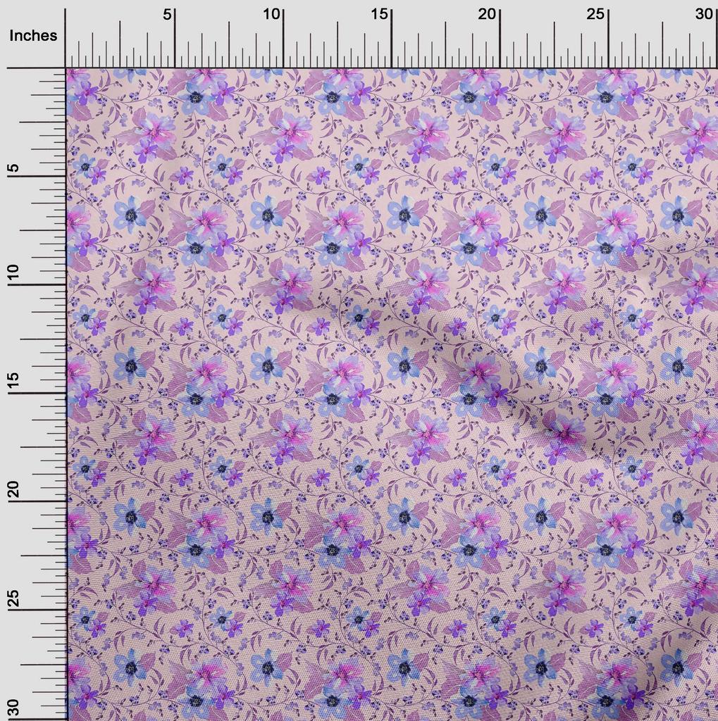 oneOone Cotton Flex Fabric Watercolor Leaves & Flower Floral Print Sewing Fabric BTY 40 Inch