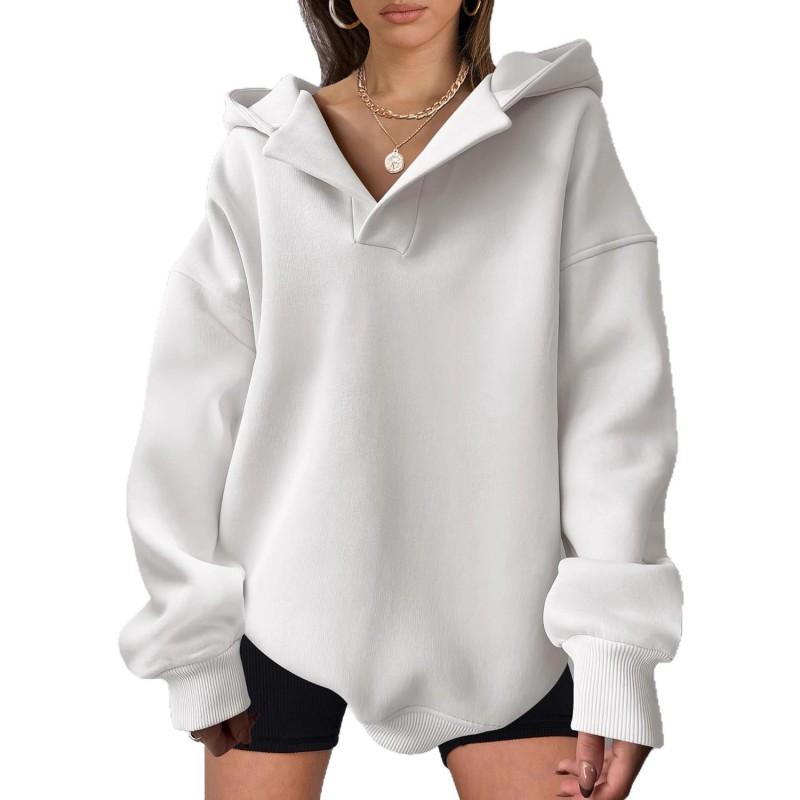 Womens Oversized Hooded Sweatshirt Long Sleeve Solid Color Casual Streetwear Top Fall Winter 2025