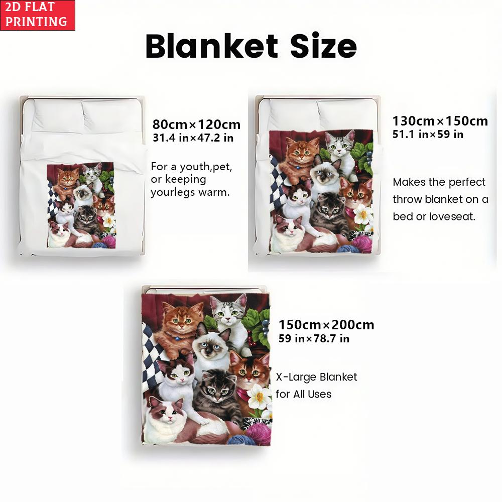 Cute Kitten Print Flannel Blanket,Soft Cat Throw Blanket for Bed Sofa,Cozy Cat Lover Gift, Aesthetic Home Decor for Kids Adults