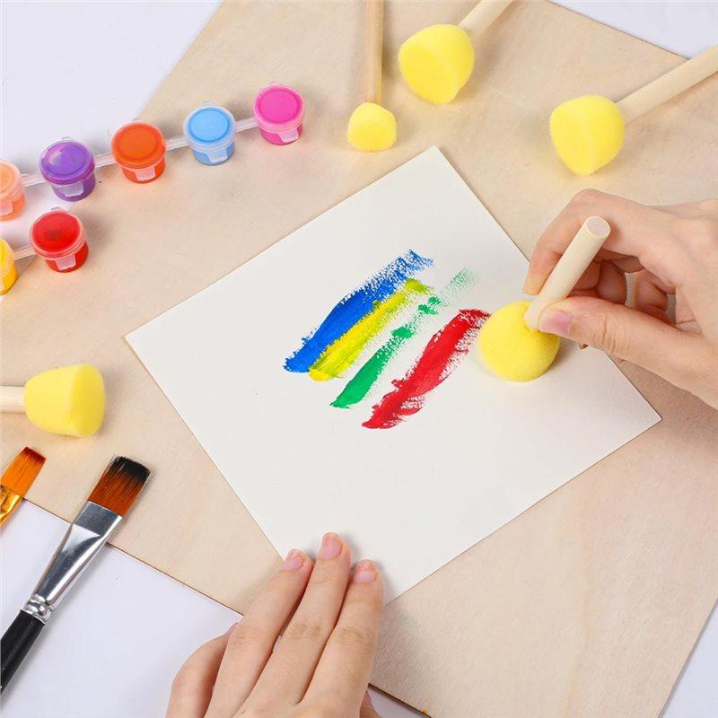 Kids Arts For Acrylic For Painting, 90Pcs Round Sponge Brush Set-4 Sizes Foam Paint Brushes Stencil For Painting