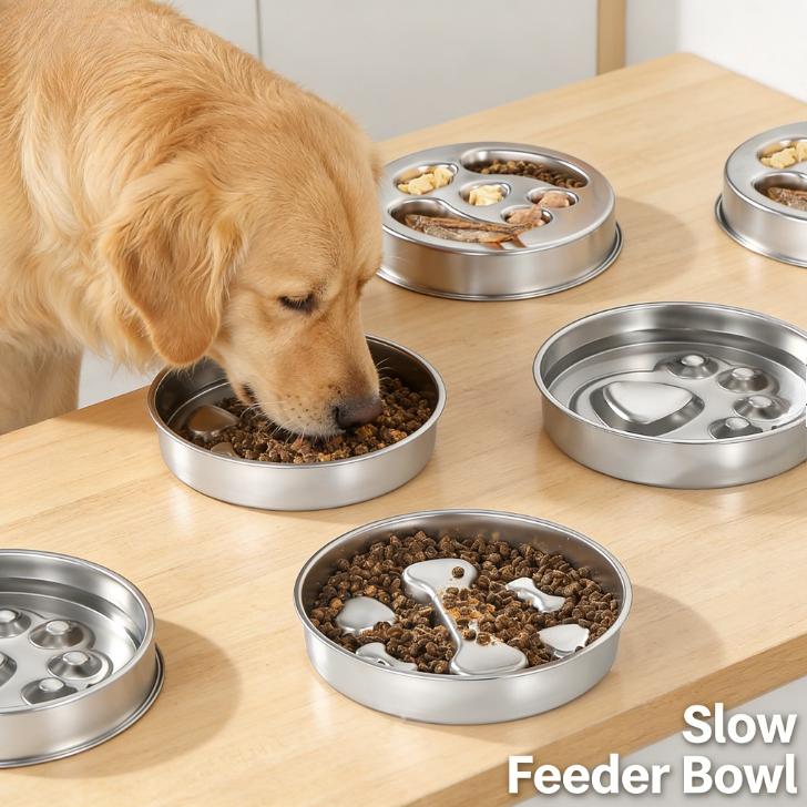 Large Capacity Stainless Steel Slow Feeder Bowl Anti Slip Anti Spill Pet Food Dish Thickened Dog Cat Bowl Photo Booth Props