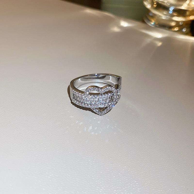 Zirconia Diamond Geometric Heart Open Ring - Fresh High-end Jewelry for Index Finger