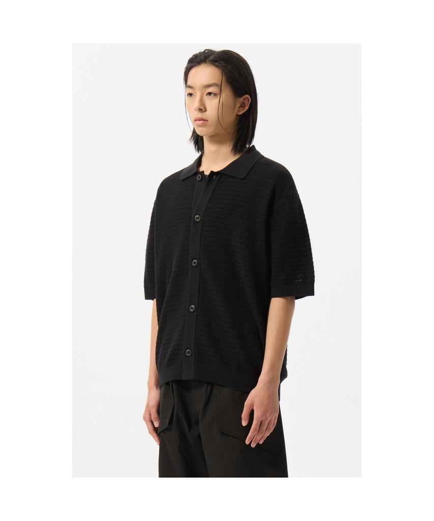 Customellow Black Mesh Half Sleeve Cardigan_Cwwam25312Bkx