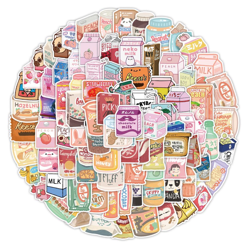 100 Snack Packaging Graffiti Stickers Suitcase Refrigerator Water Cup Decoration Stickers Waterproof Creative Stationery Stickers