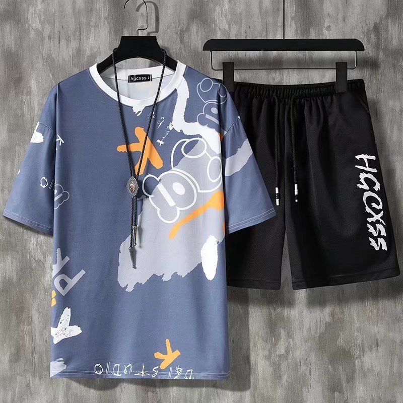 Summer Men's Suit Fashion Tracksuit Men's Short Sleeve T-shirt + Sports Shorts Suit Men's Casual Men's Clothing